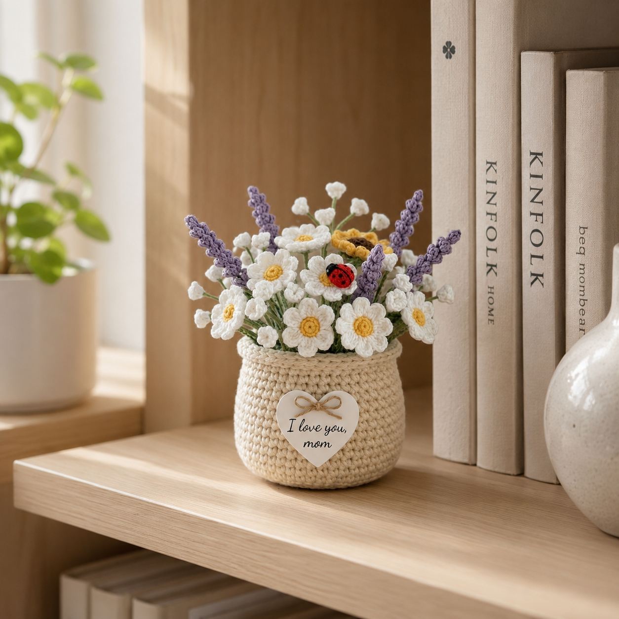 Crochet Daisy & Lavender Basket – Handmade Floral Home Decor
