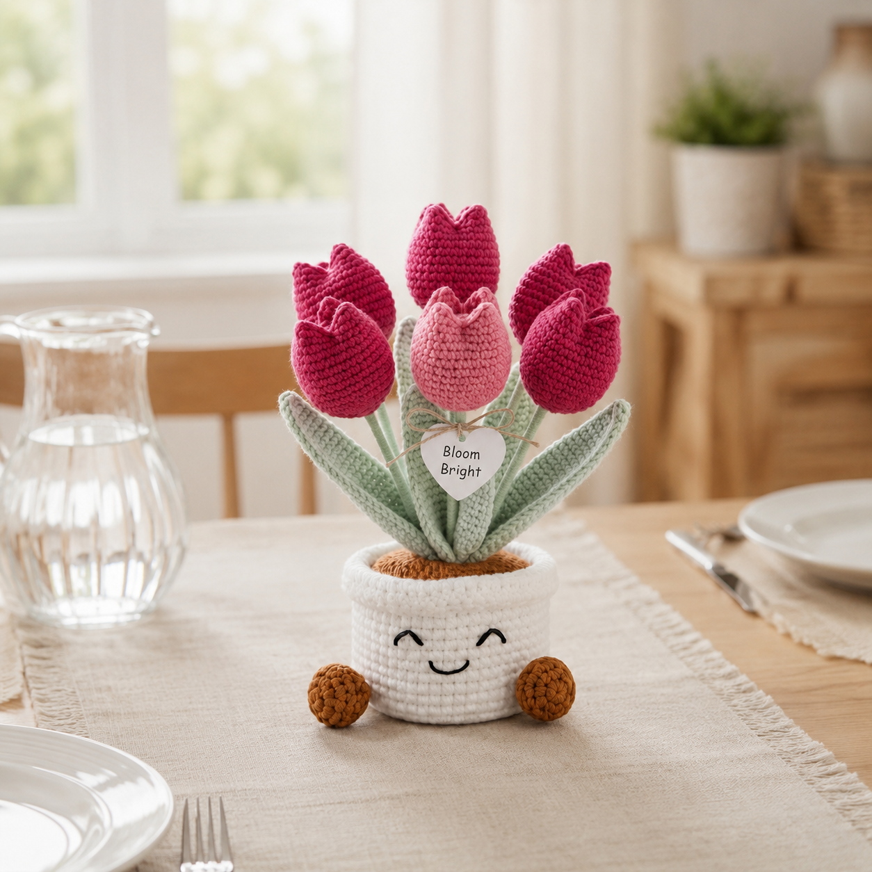 Handmade Crochet Pink Tulip Flower Pot – Cute Gift for Her & Home Decor