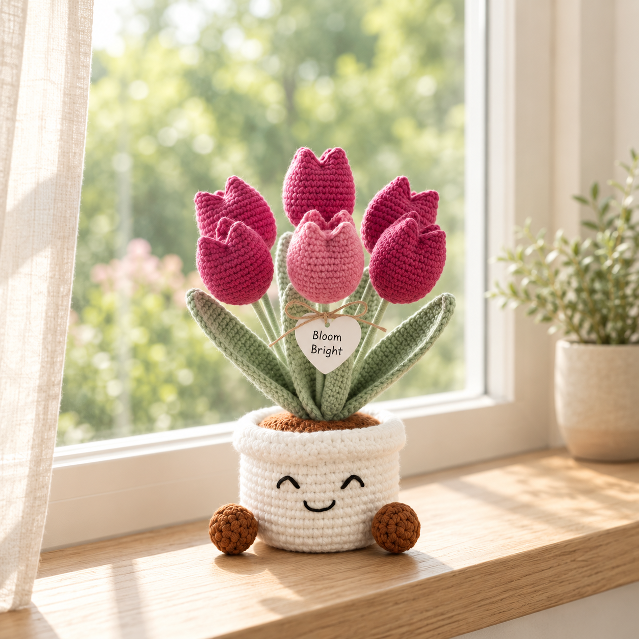 Handmade Crochet Pink Tulip Flower Pot – Cute Gift for Her & Home Decor