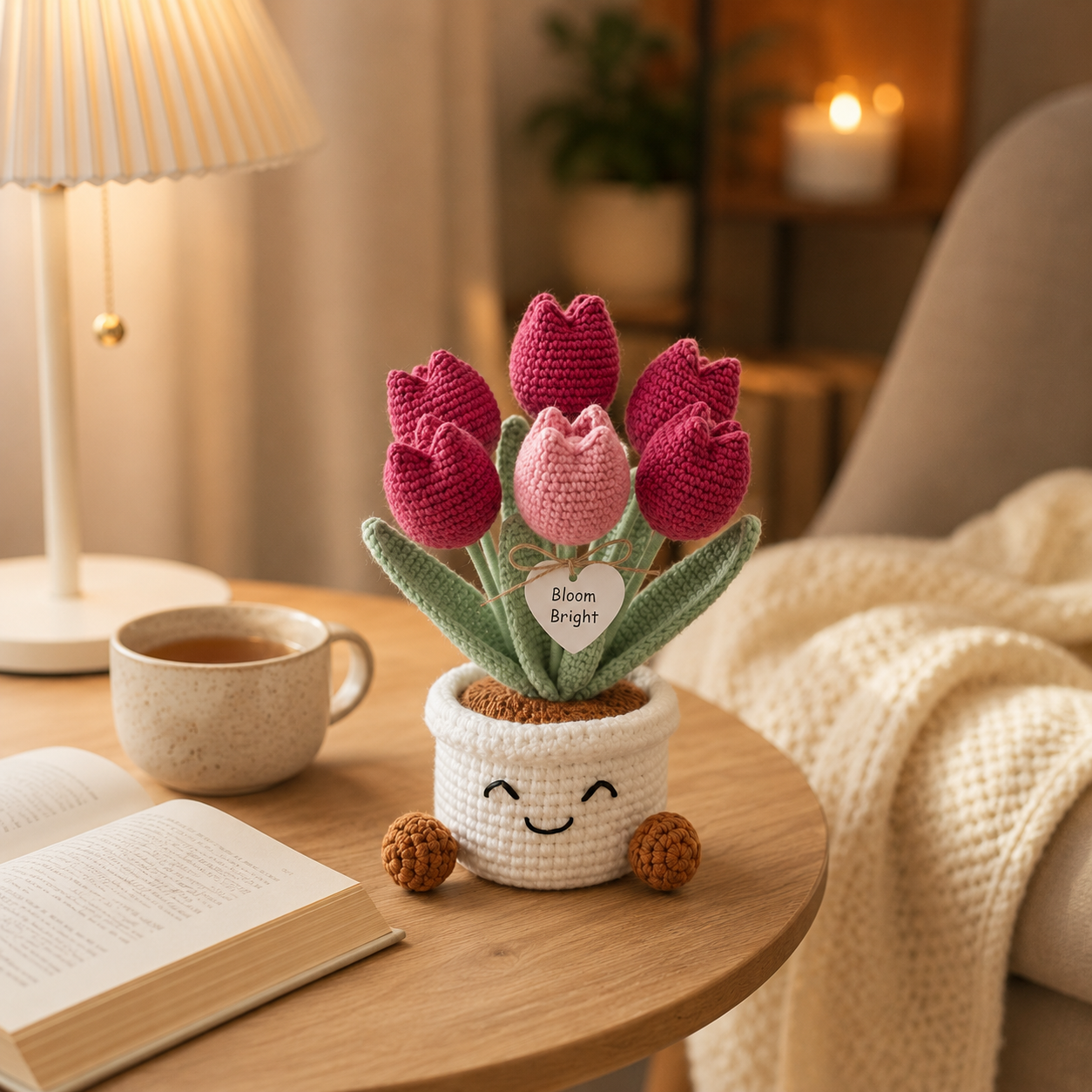 Handmade Crochet Pink Tulip Flower Pot – Cute Gift for Her & Home Decor