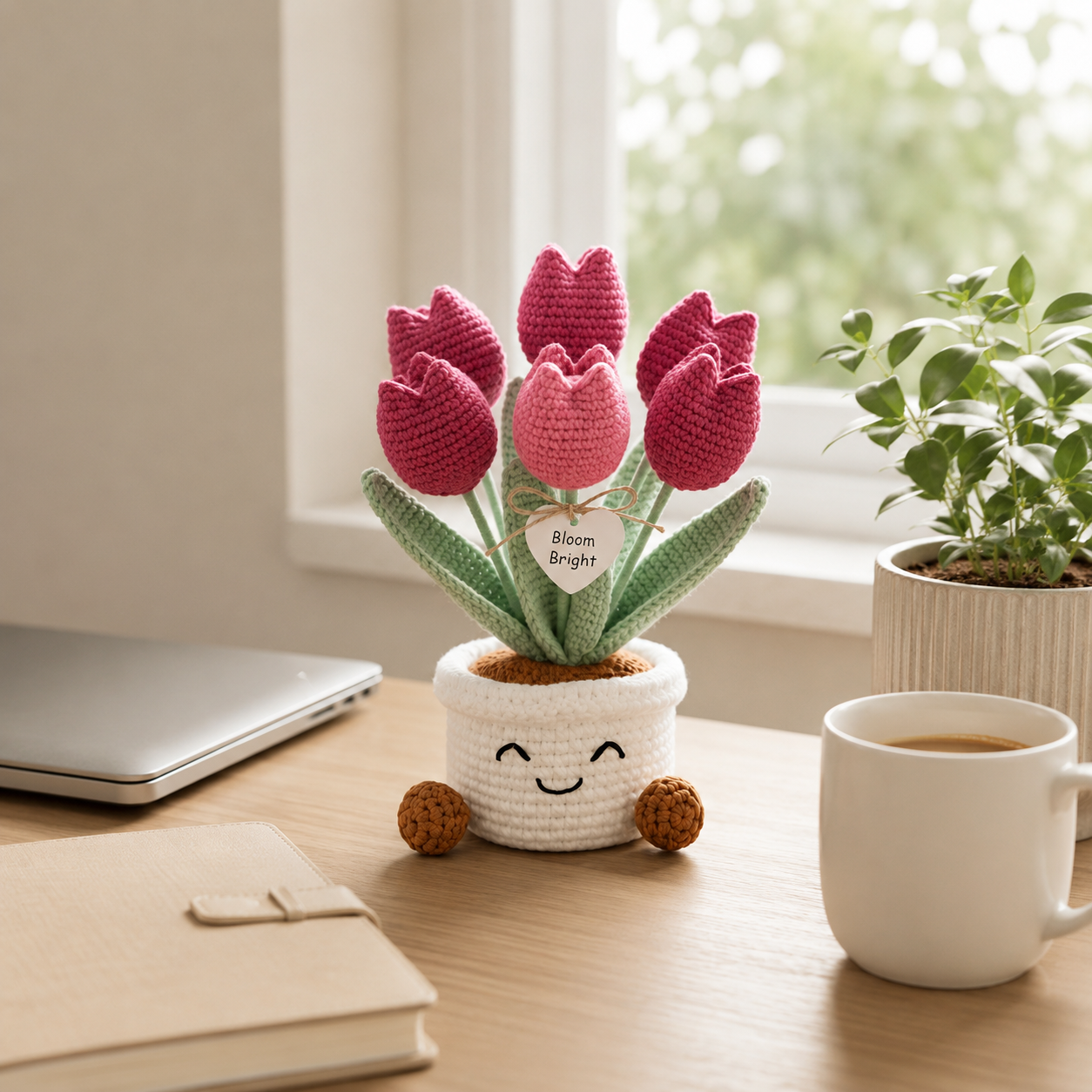 Handmade Crochet Pink Tulip Flower Pot – Cute Gift for Her & Home Decor