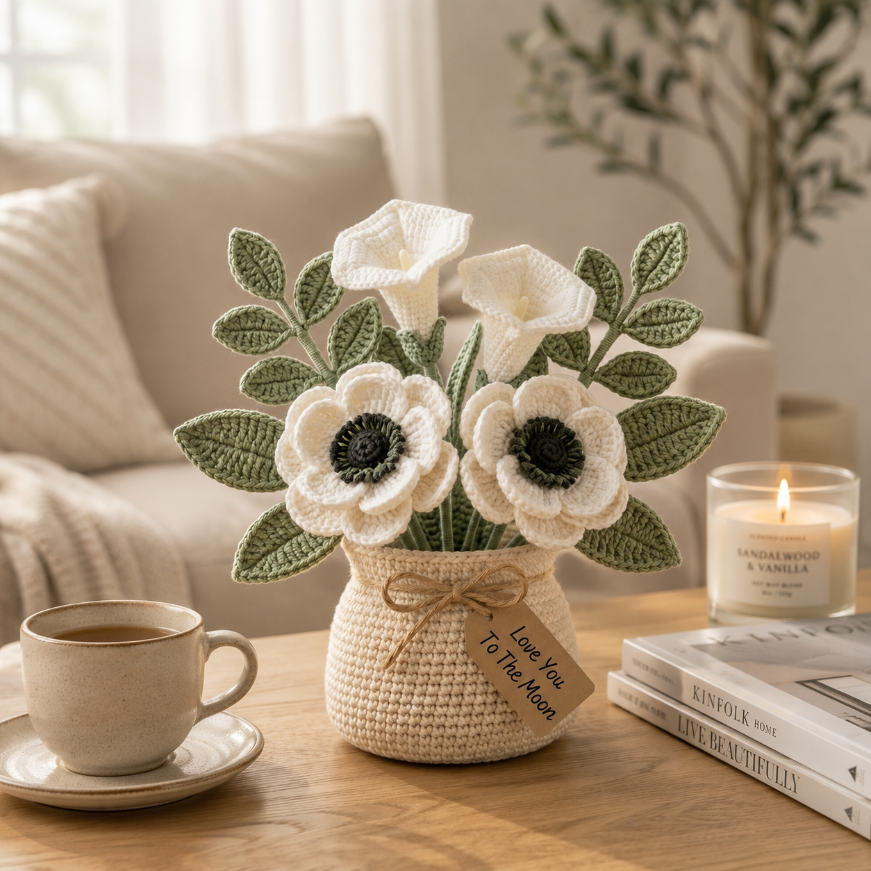 Handmade Crochet White Flower Bouquet in Pot - Everlasting Amigurumi Floral Decor
