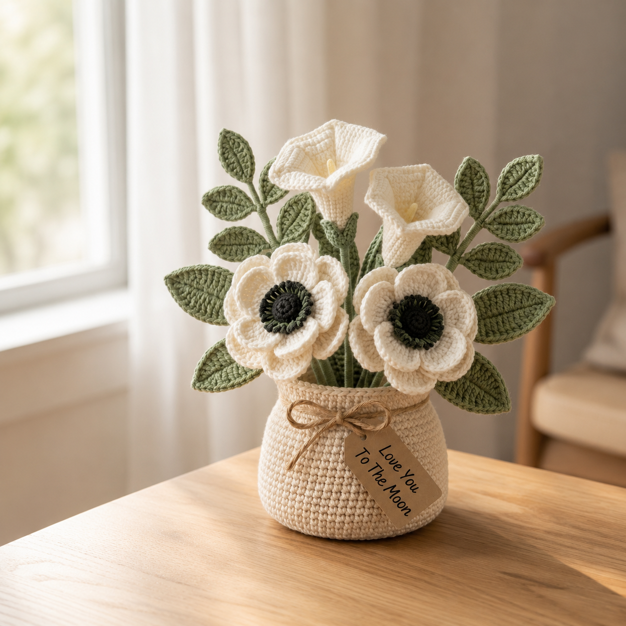 Handmade Crochet White Flower Bouquet in Pot - Everlasting Amigurumi Floral Decor