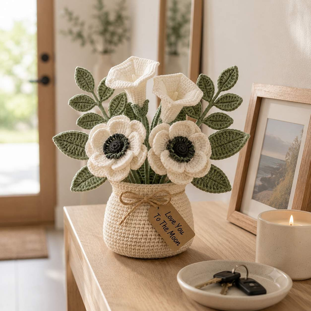 Handmade Crochet White Flower Bouquet in Pot - Everlasting Amigurumi Floral Decor