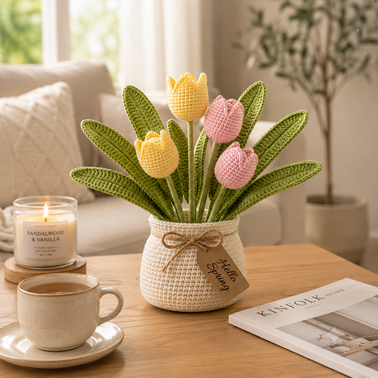Handmade Crochet Tulip Bouquet in Pot | Everlasting Amigurumi Spring Floral Decor