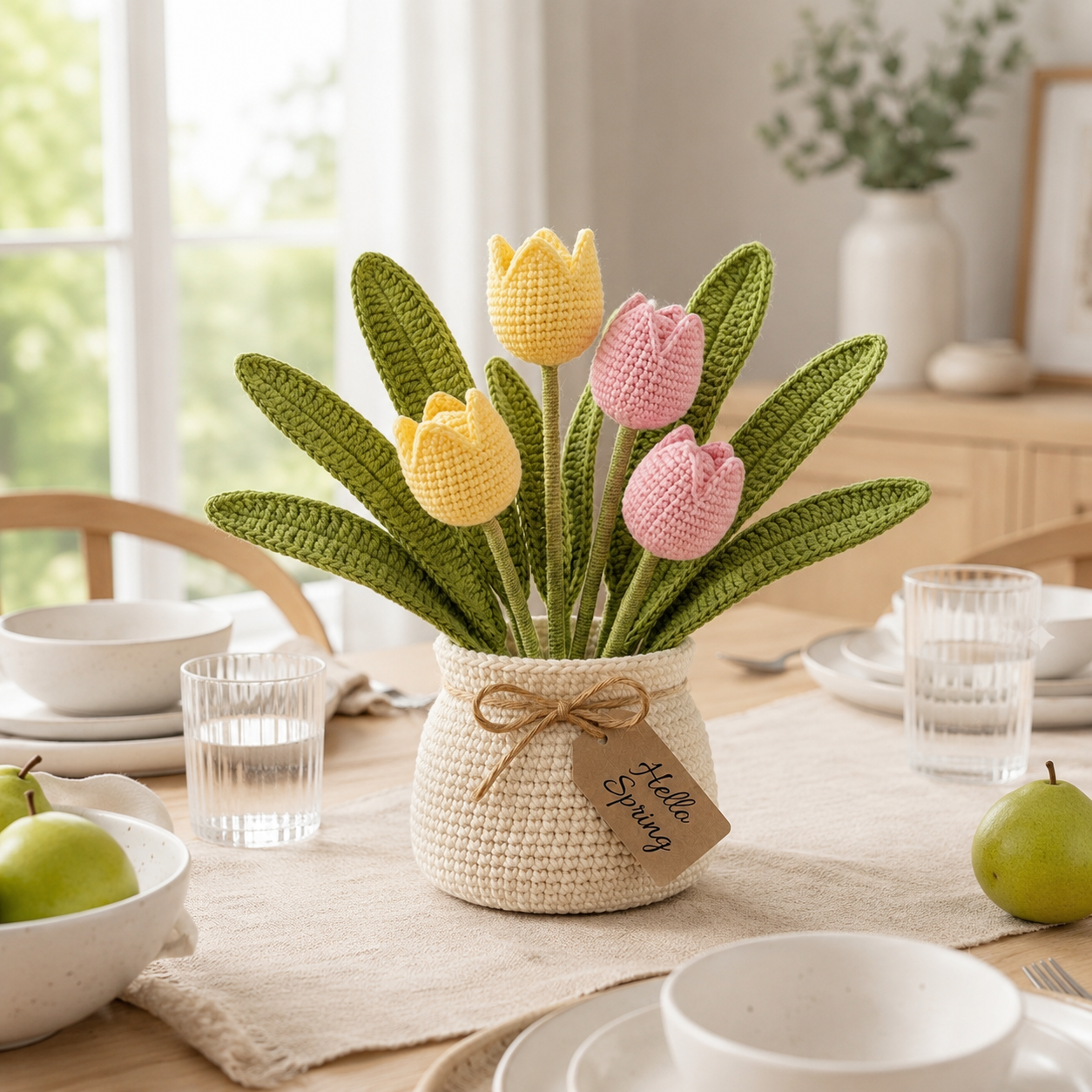 Handmade Crochet Tulip Bouquet in Pot | Everlasting Amigurumi Spring Floral Decor