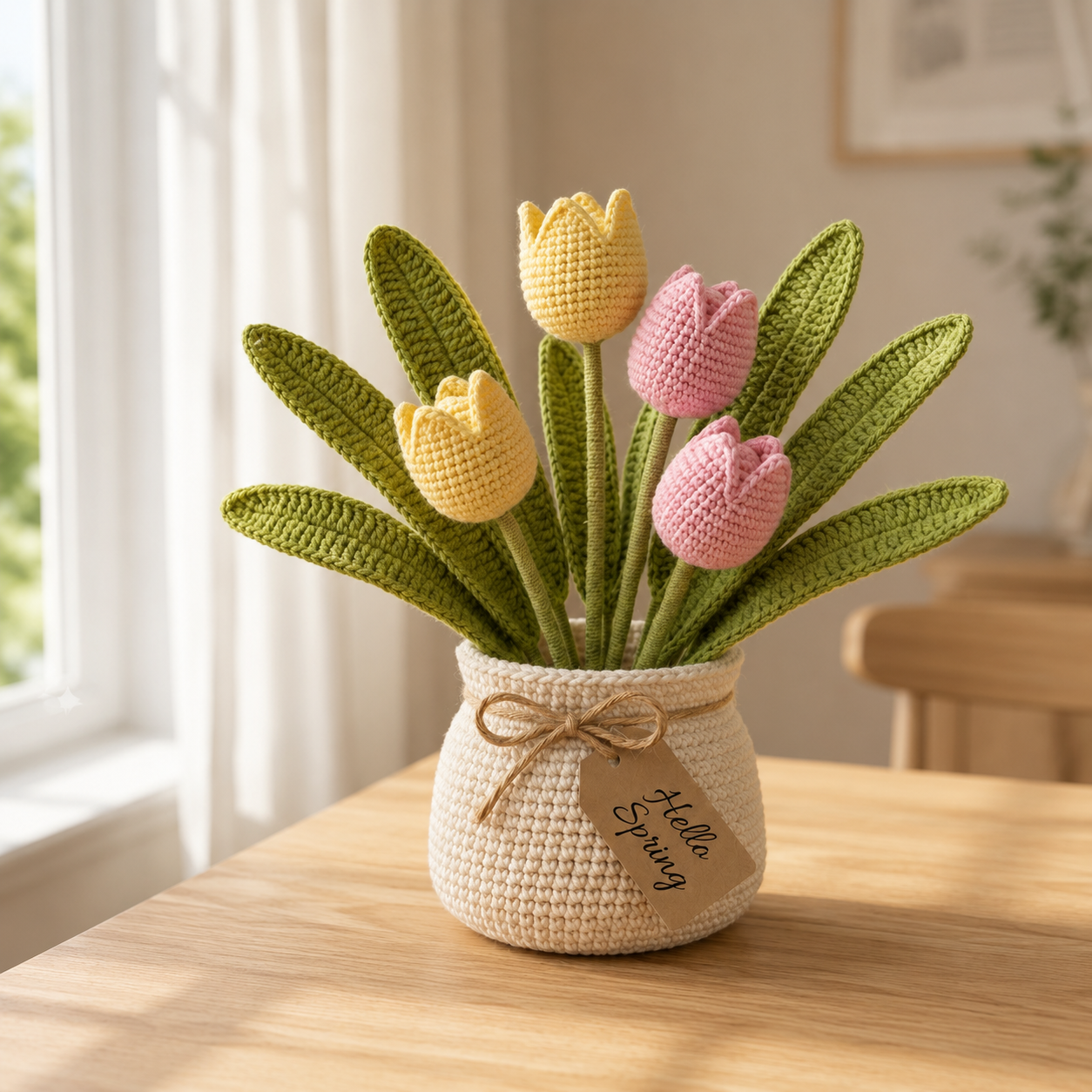 Handmade Crochet Tulip Bouquet in Pot | Everlasting Amigurumi Spring Floral Decor