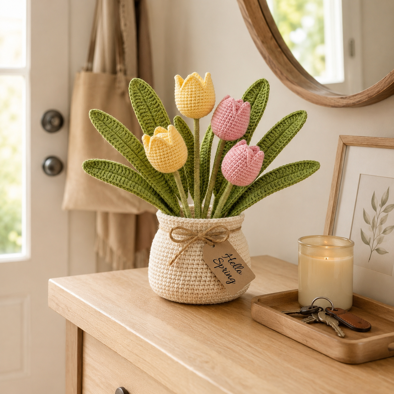 Handmade Crochet Tulip Bouquet in Pot | Everlasting Amigurumi Spring Floral Decor