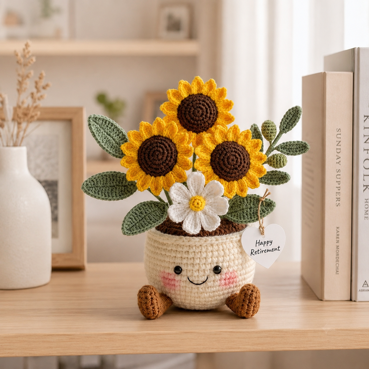 Handmade Crochet Sunflower Flower Pot – Retirement Gift & Home Decor
