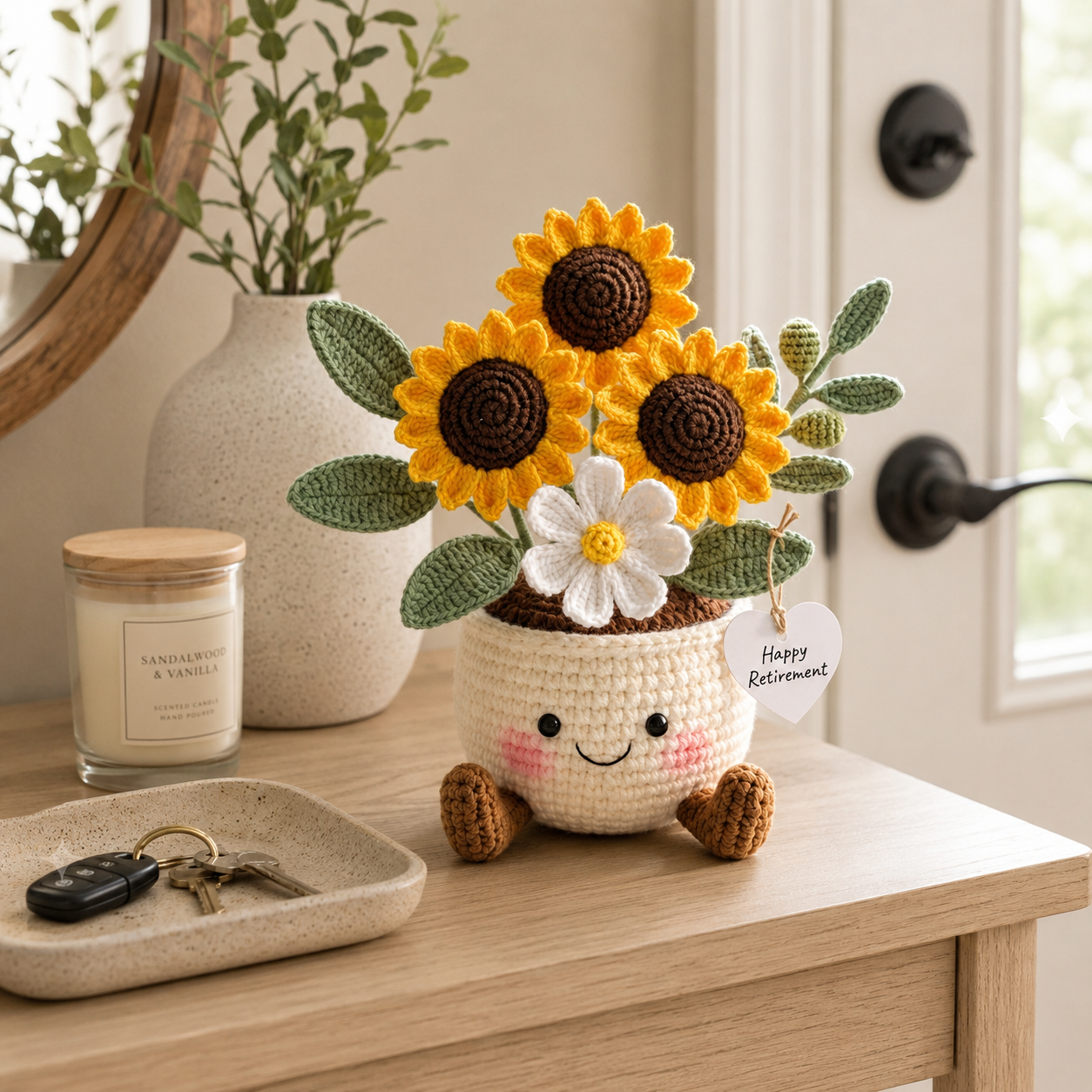 Handmade Crochet Sunflower Flower Pot – Retirement Gift & Home Decor