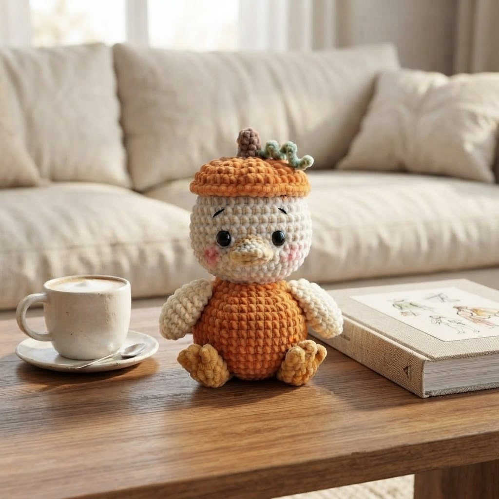 Handmade Crochet Pumpkin Duck – Cute Fall Amigurumi Plush Gift & Autumn Decor