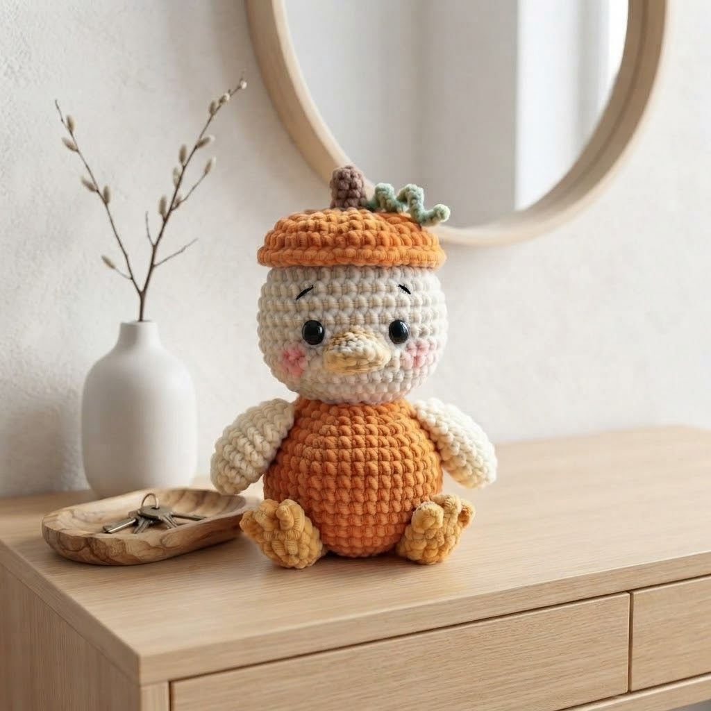 Handmade Crochet Pumpkin Duck – Cute Fall Amigurumi Plush Gift & Autumn Decor