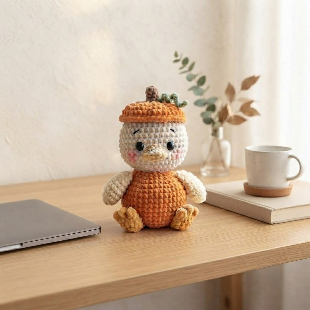 Handmade Crochet Pumpkin Duck – Cute Fall Amigurumi Plush Gift & Autumn Decor