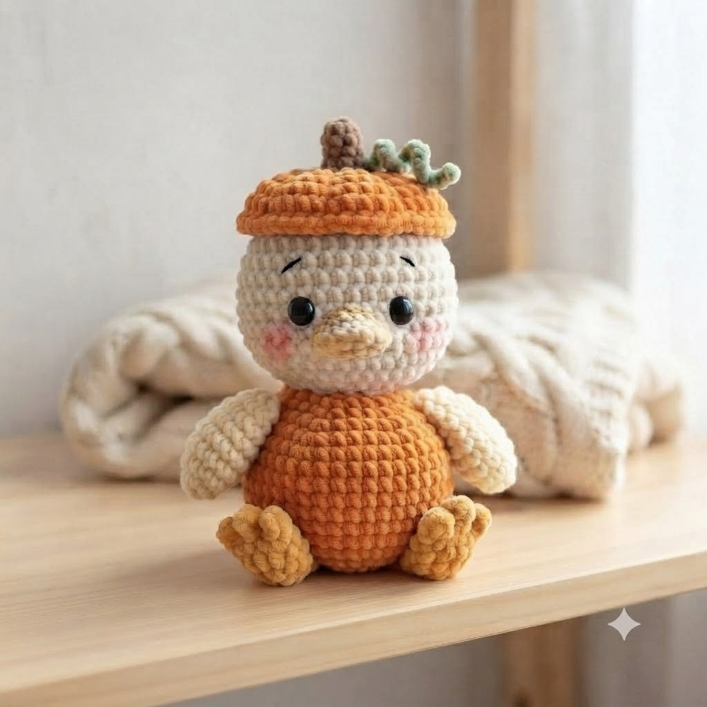 Handmade Crochet Pumpkin Duck – Cute Fall Amigurumi Plush Gift & Autumn Decor