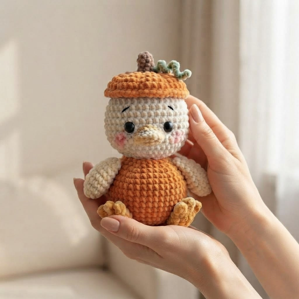 Handmade Crochet Pumpkin Duck – Cute Fall Amigurumi Plush Gift & Autumn Decor
