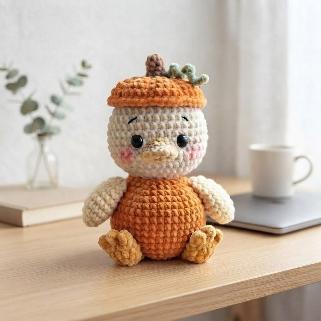 Handmade Crochet Pumpkin Duck – Cute Fall Amigurumi Plush Gift & Autumn Decor