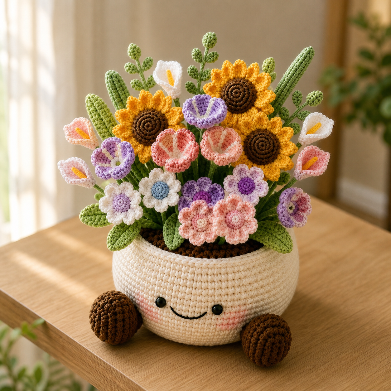 Crochet Flower Pot – Handmade Potted Plant Desk Decor Gift