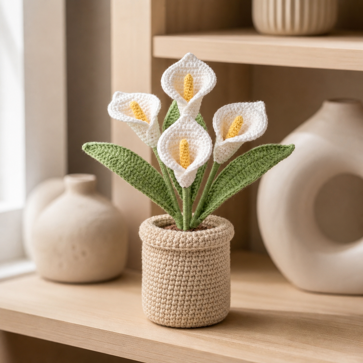 Handmade Crochet Calla Lily Flower Pot – Mother's Day Home Decor