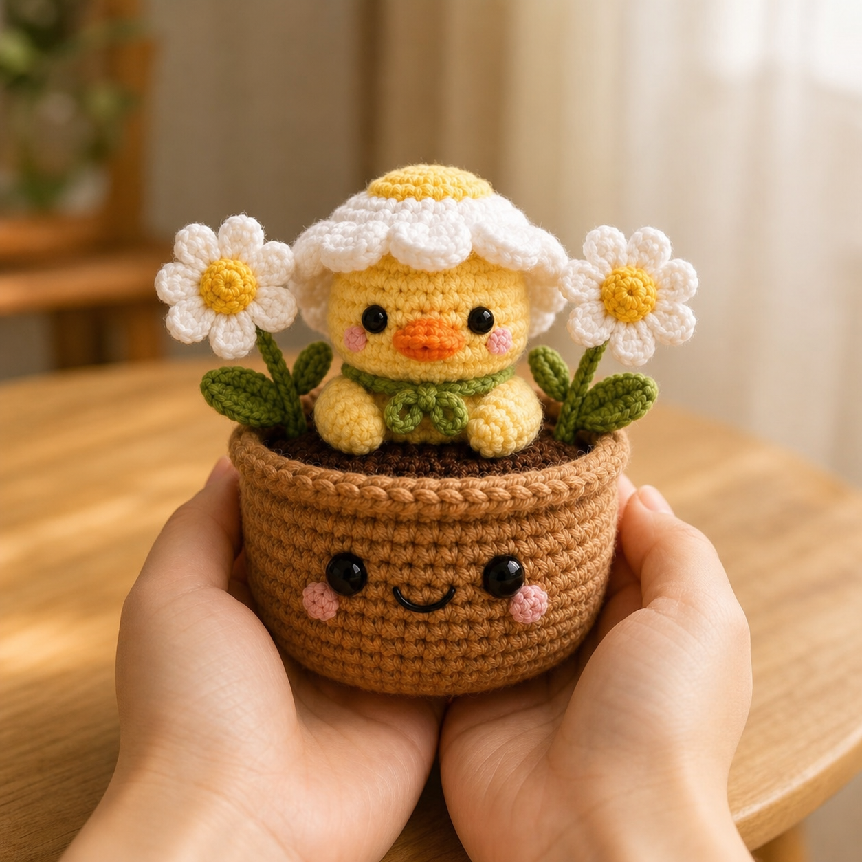 Handmade Crochet Squirrel Flower Pot – Woodland Desk Decor