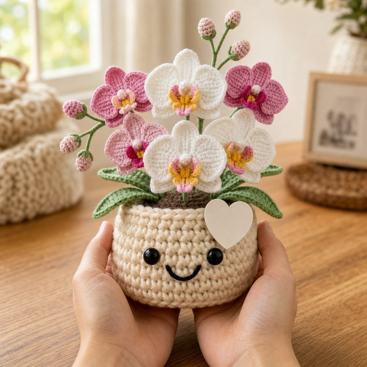 Handmade Crochet Orchid Flower Pot – Mother's Day Floral Gift