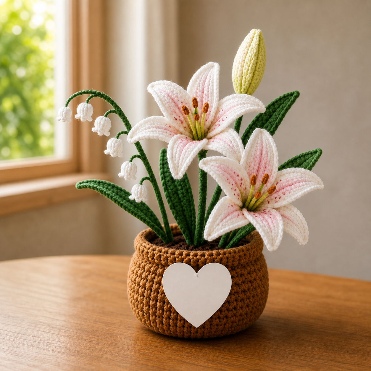 Handmade Crochet Lily & Lily of the Valley Flower Pot – Thinking of You Gift