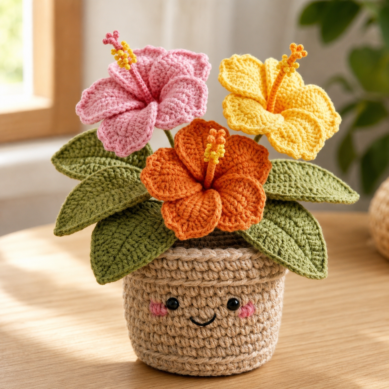Handmade Crochet Protea & Daisy Flower Pot – Happy Desk Decor