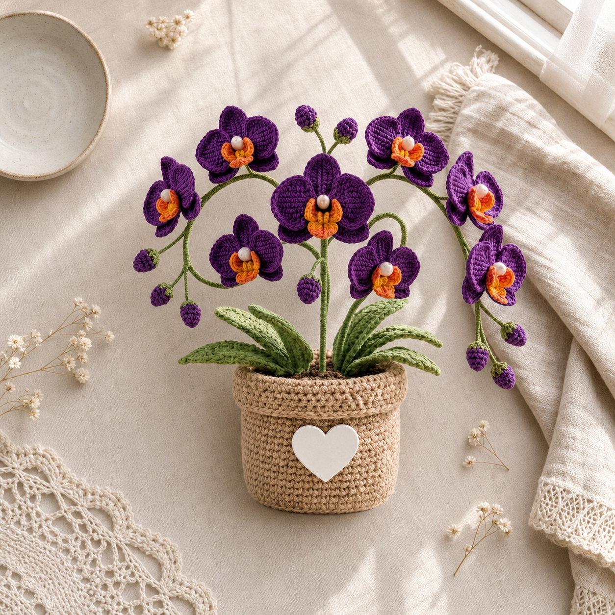 Handmade Crochet Personalized Orchid Flower Pot – Love You Mom Gift