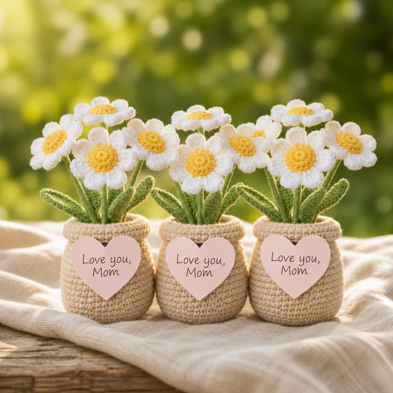 Handmade Crochet Daisy Flower Pot – Housewarming Desk Decor