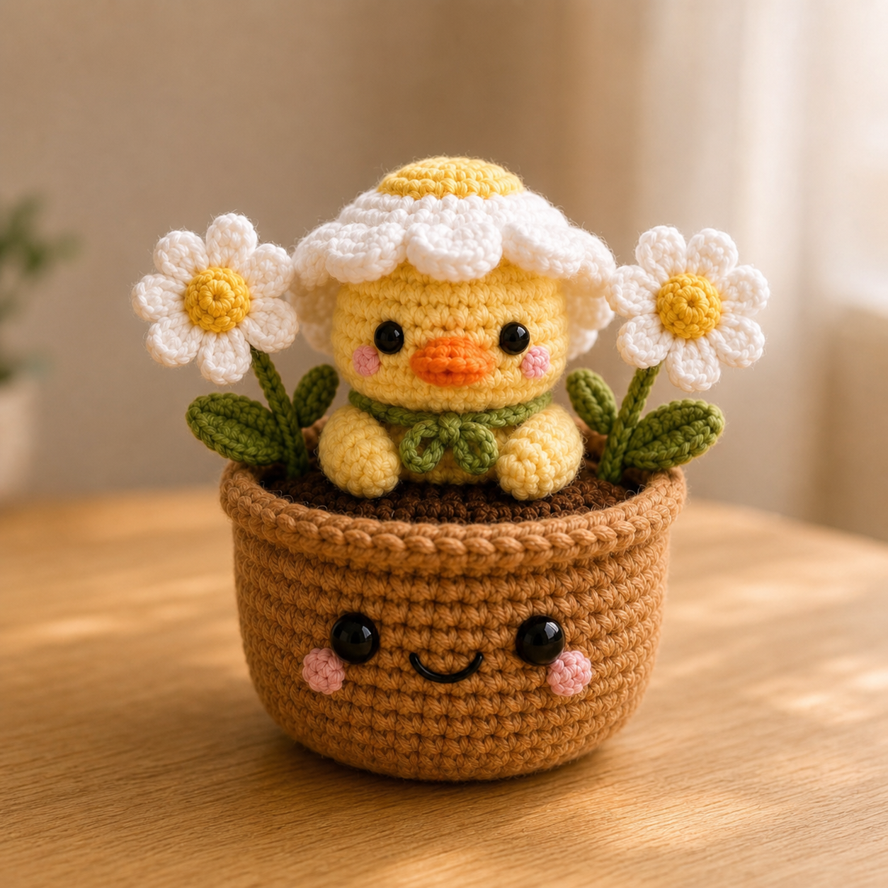 Handmade Crochet Squirrel Flower Pot – Woodland Desk Decor