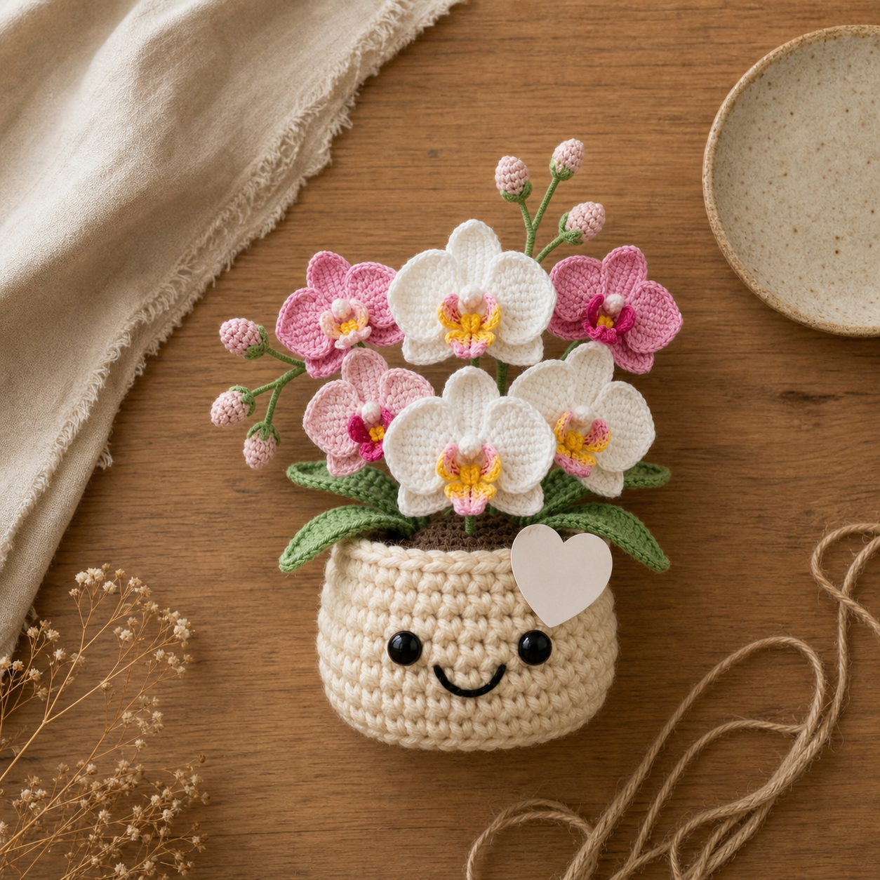 Handmade Crochet Orchid Flower Pot – Mother's Day Floral Gift