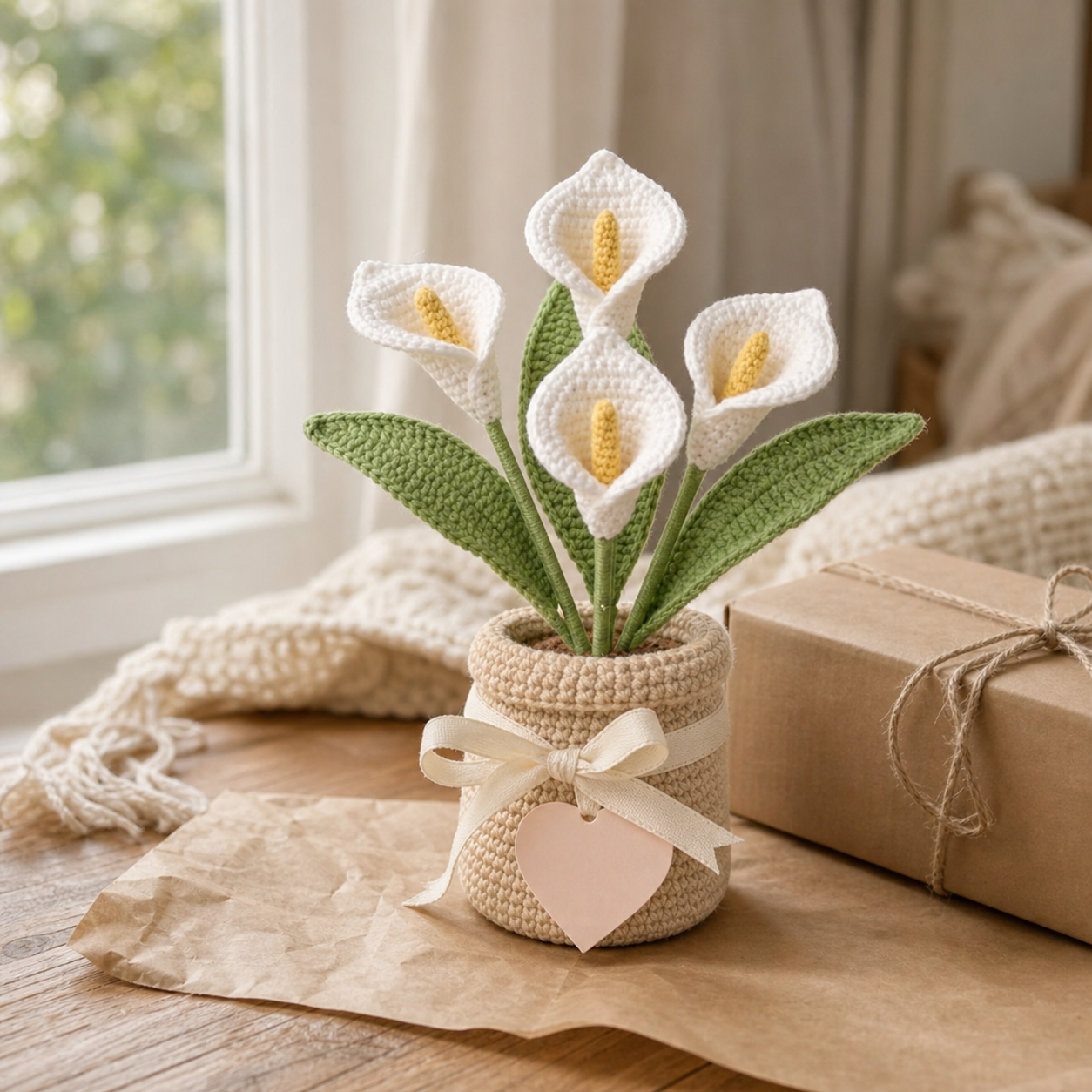 Handmade Crochet Calla Lily Flower Pot – Mother's Day Home Decor