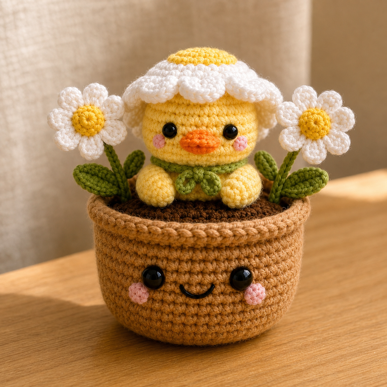 Handmade Crochet Squirrel Flower Pot – Woodland Desk Decor