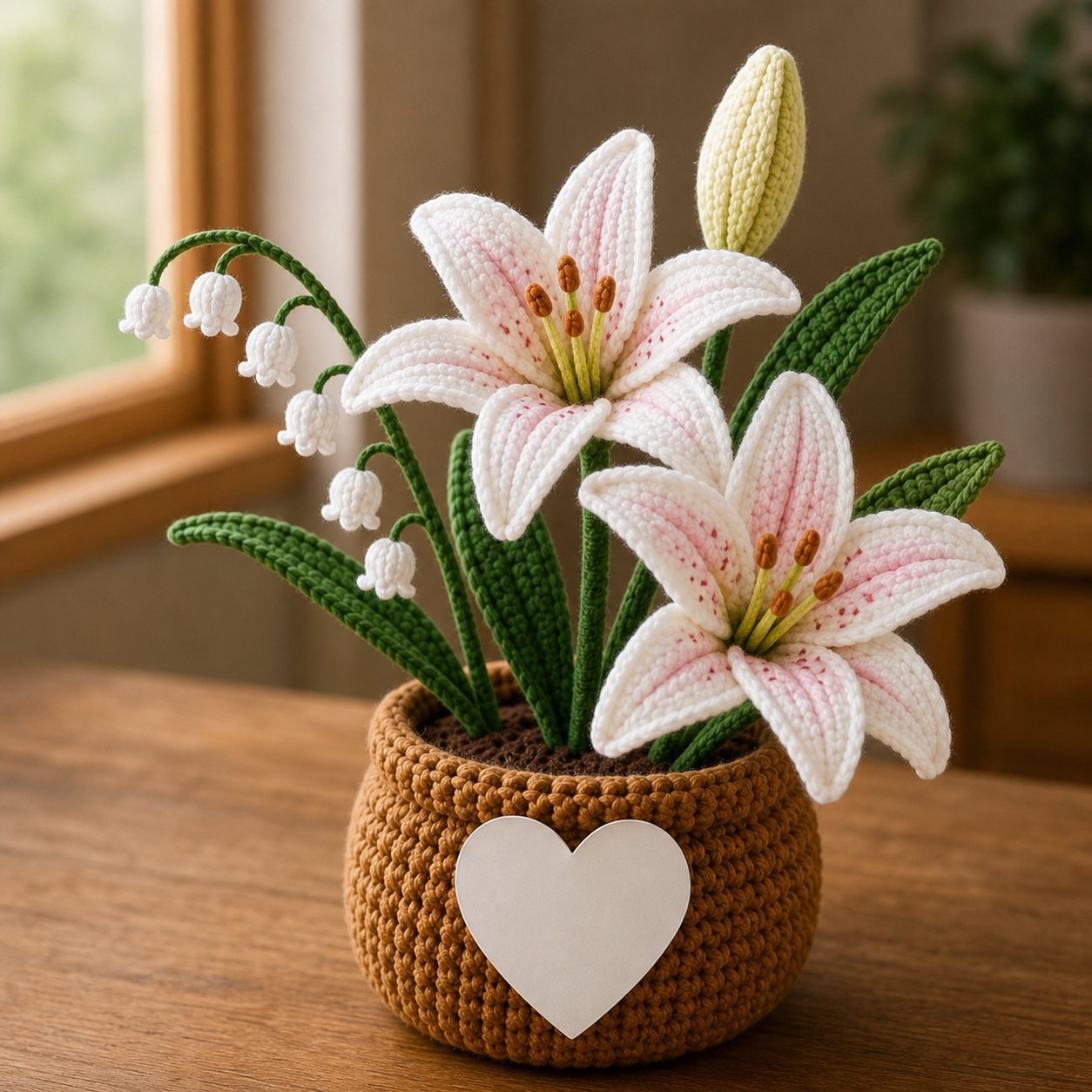 Handmade Crochet Lily & Lily of the Valley Flower Pot – Thinking of You Gift