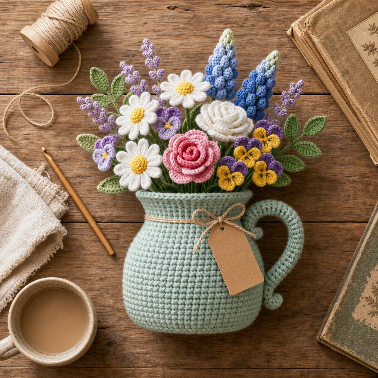Handmade Crochet Flower Bouquet in Vase – Love You Mom Gift