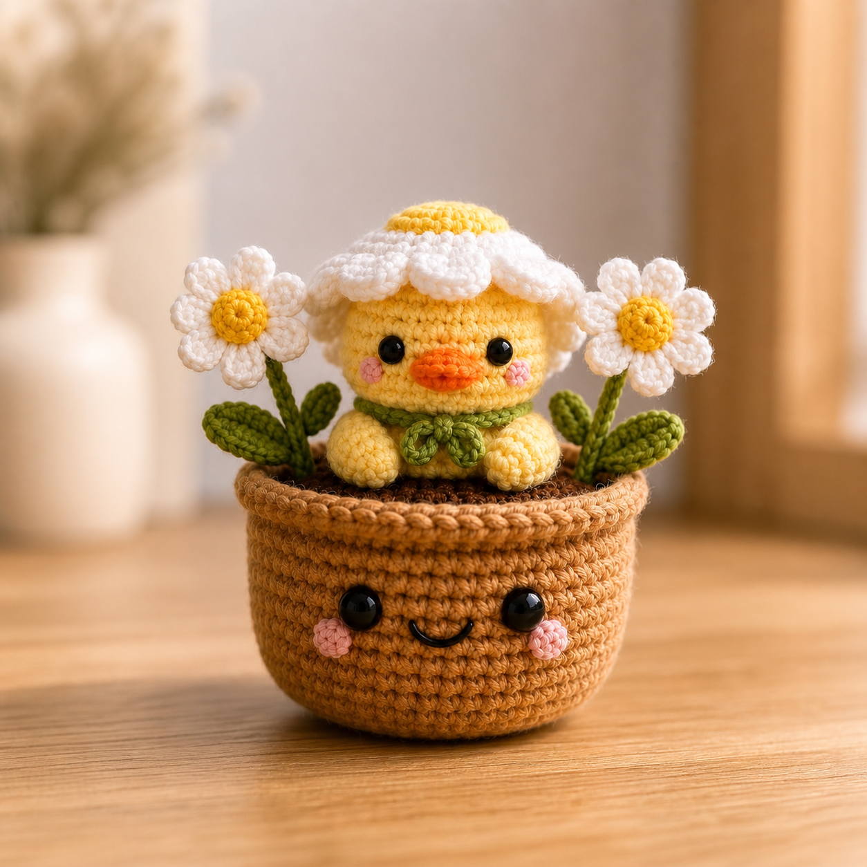 Handmade Crochet Squirrel Flower Pot – Woodland Desk Decor