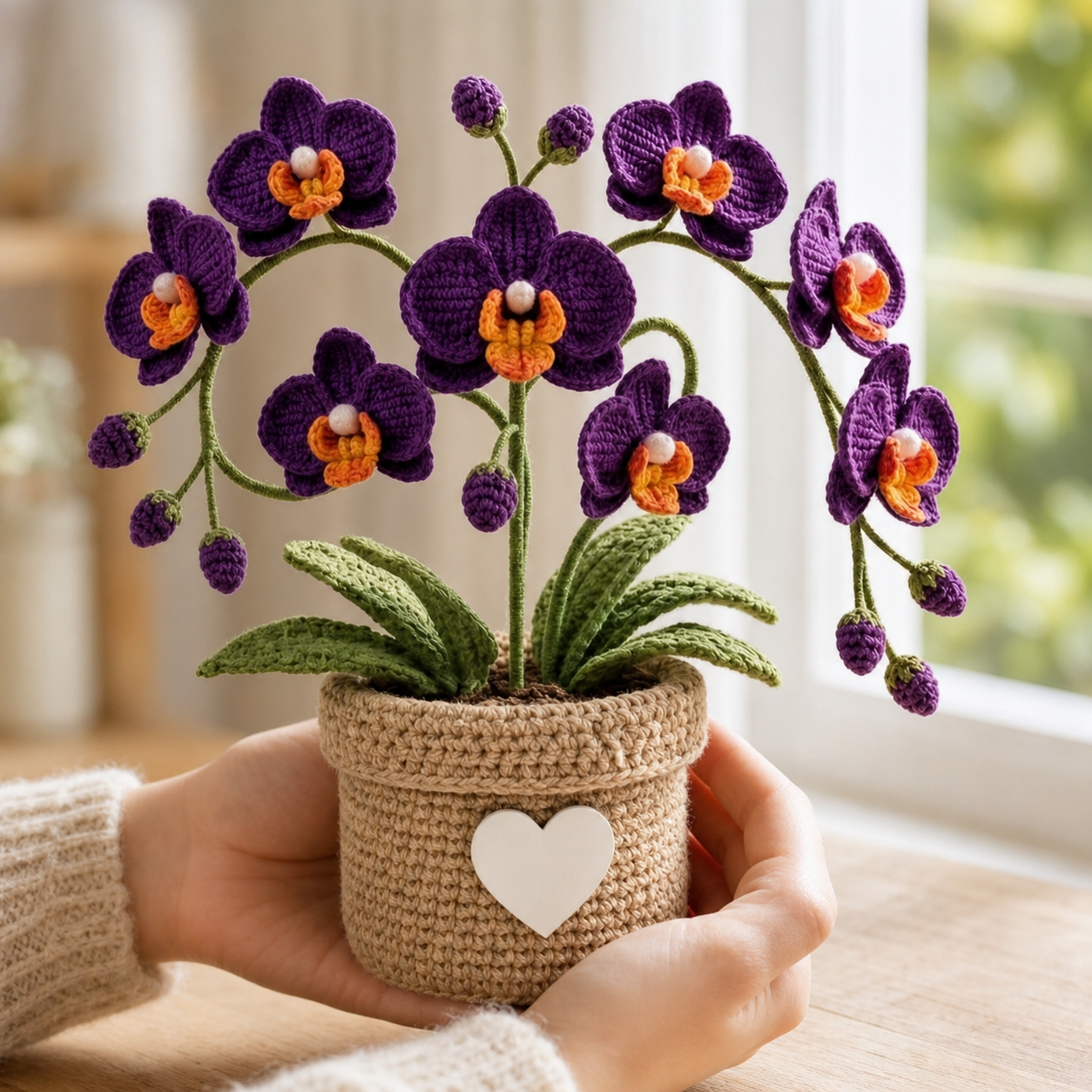Handmade Crochet Personalized Orchid Flower Pot – Love You Mom Gift