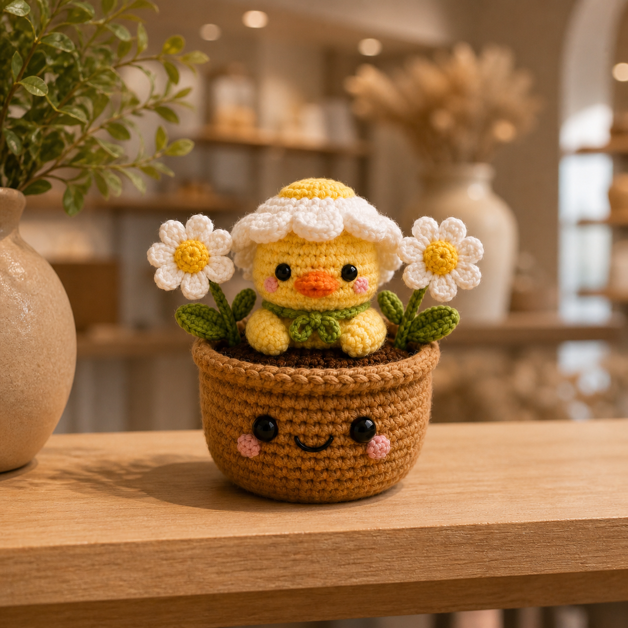 Handmade Crochet Squirrel Flower Pot – Woodland Desk Decor