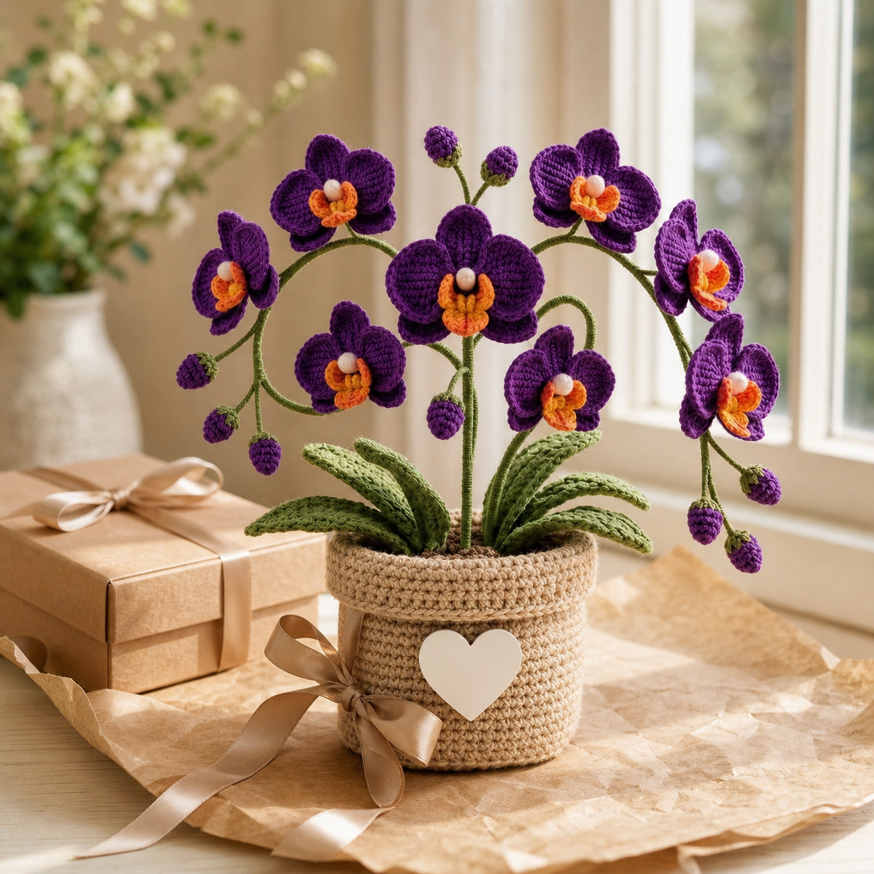 Handmade Crochet Personalized Orchid Flower Pot – Love You Mom Gift