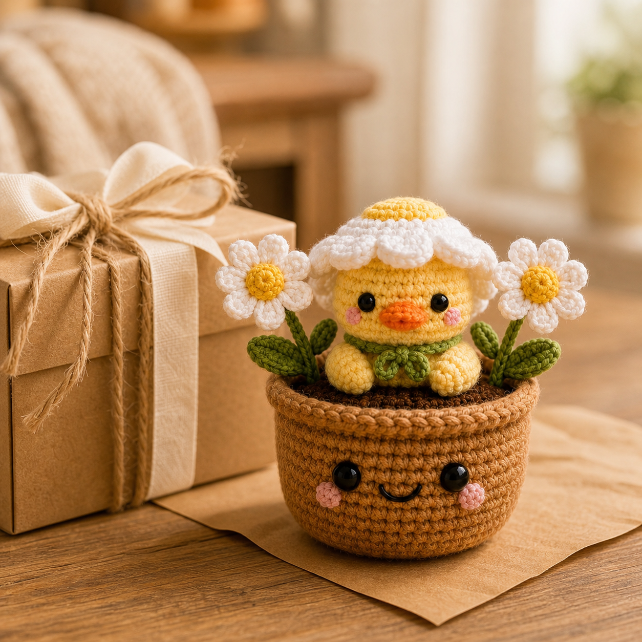 Handmade Crochet Squirrel Flower Pot – Woodland Desk Decor
