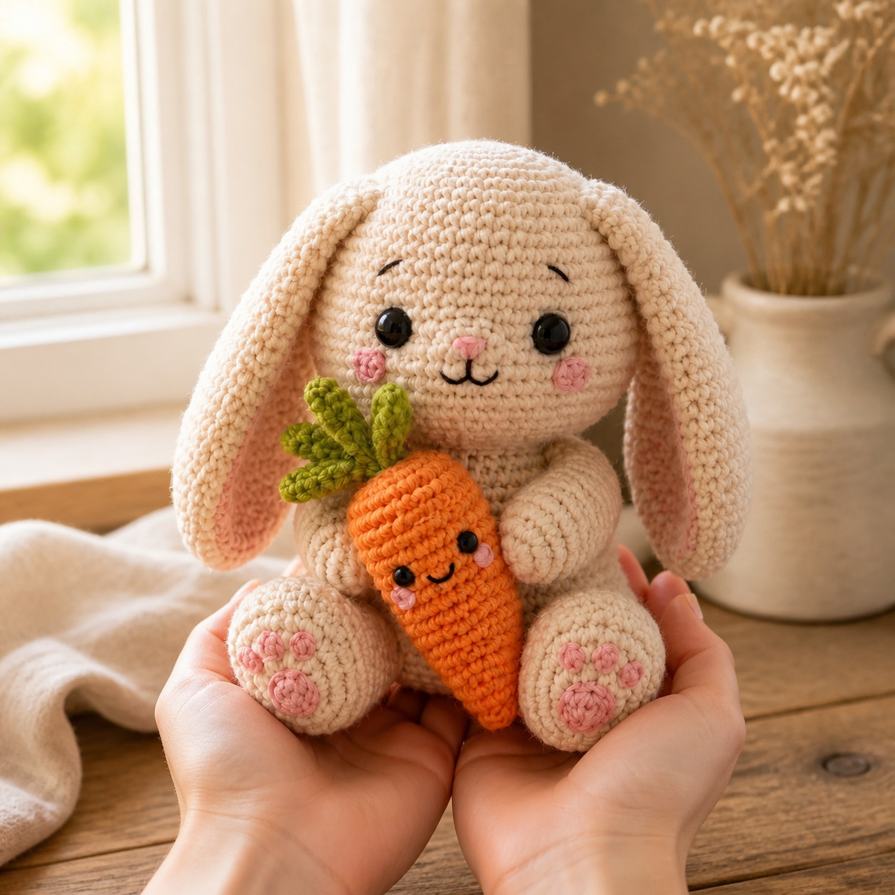 Handmade Crochet Bunny with Carrot – Cute Easter Amigurumi Plush