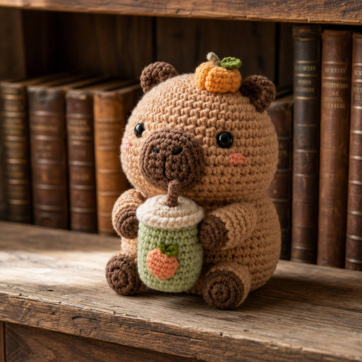 Handmade Crochet Capybara with Boba Tea – Cute Amigurumi Plush Gift