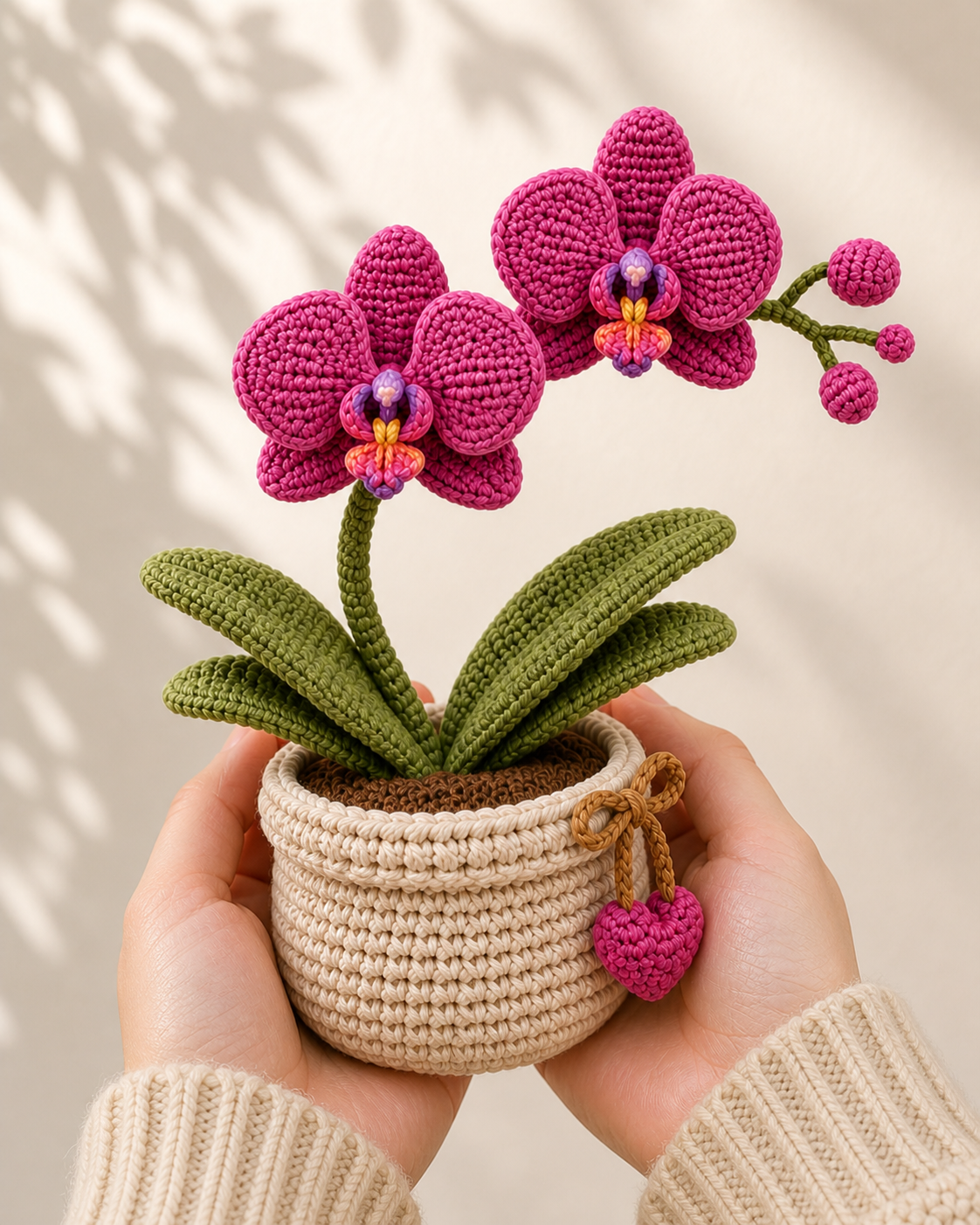 Crochet Orchid Plant in Pot – Handmade Desk Decor Gift