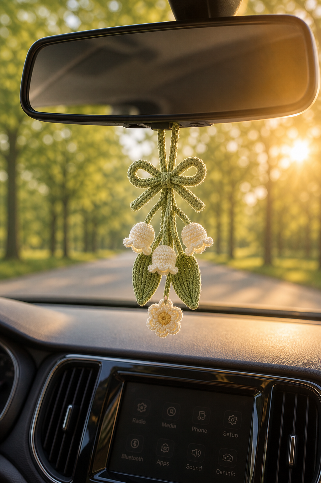 Crochet Lily of the Valley Car Charm – Handmade Mirror Decor