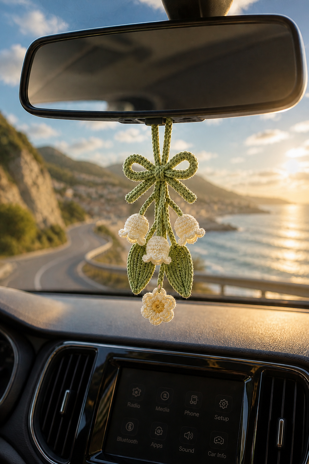 Crochet Lily of the Valley Car Charm – Handmade Mirror Decor