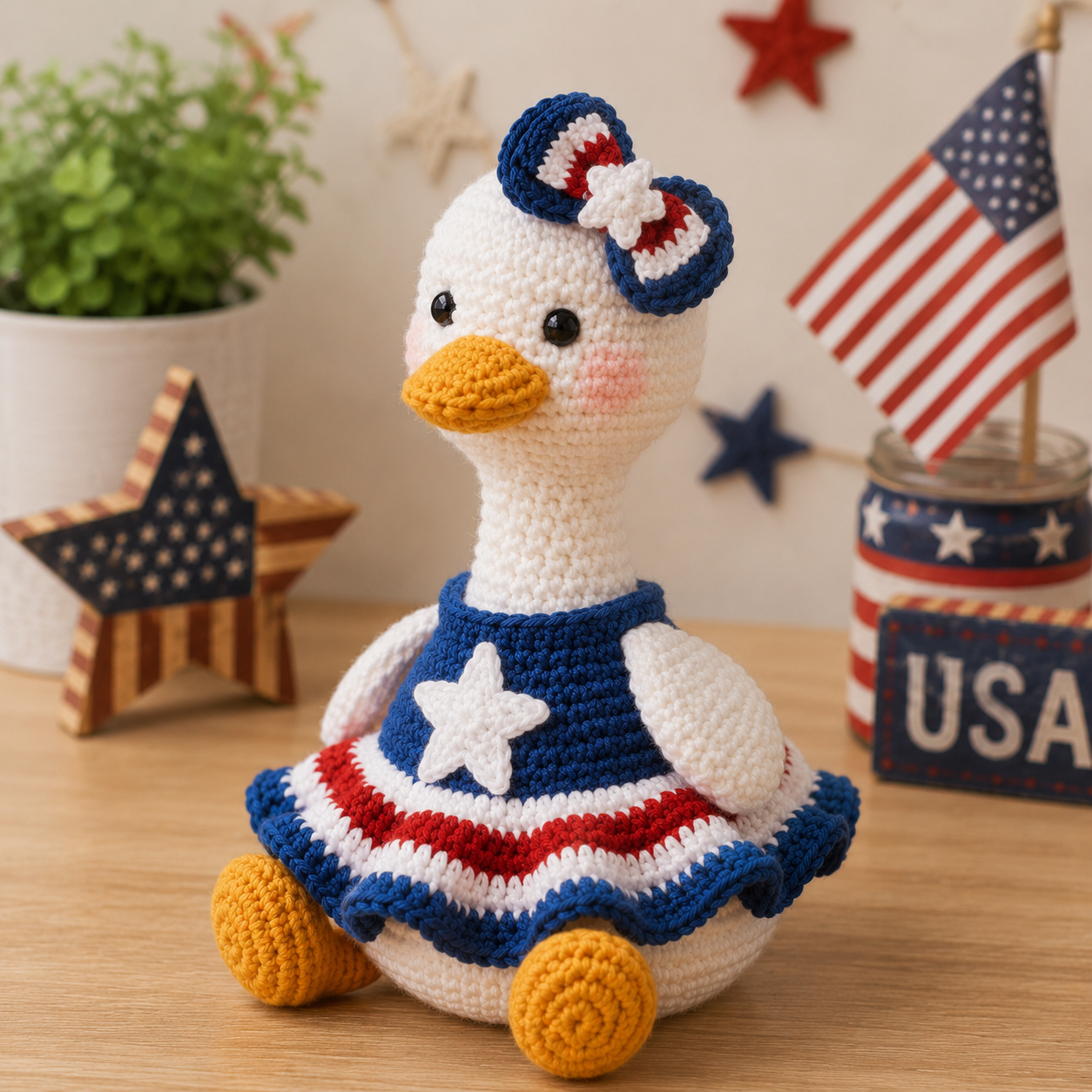 Patriotic Crochet Duck Plush – 4th of July Handmade Gift
