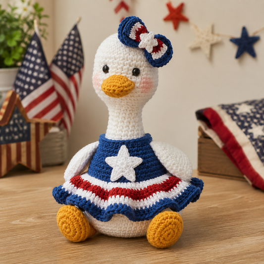 Patriotic Crochet Duck Plush – 4th of July Handmade Gift