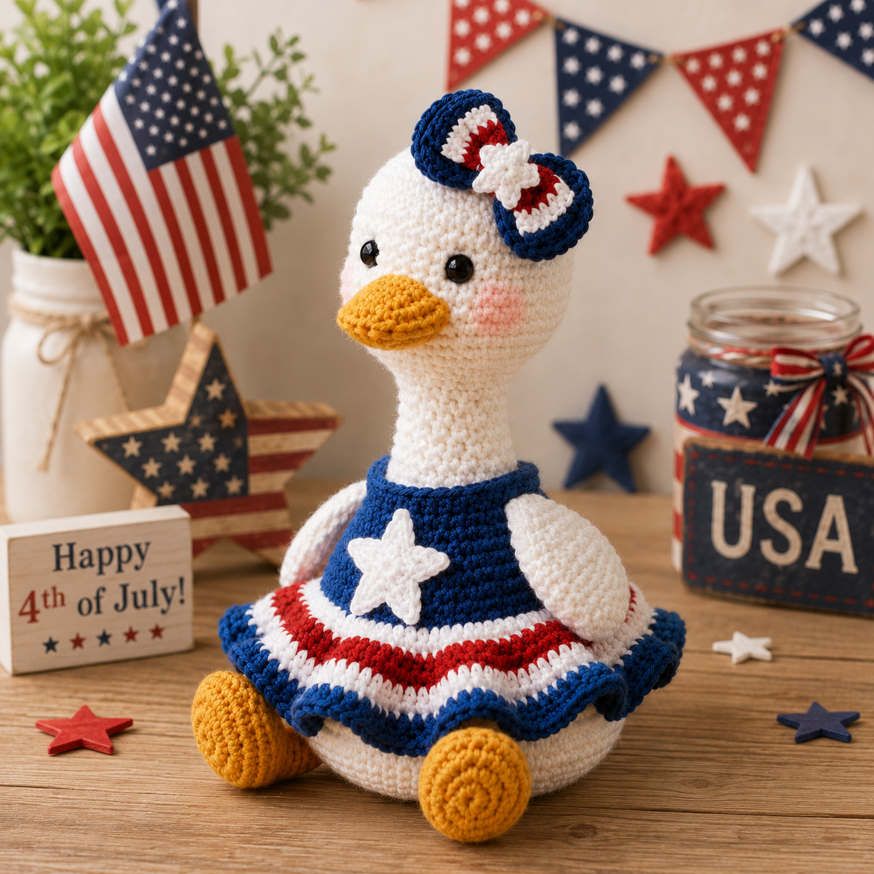 Patriotic Crochet Duck Plush – 4th of July Handmade Gift